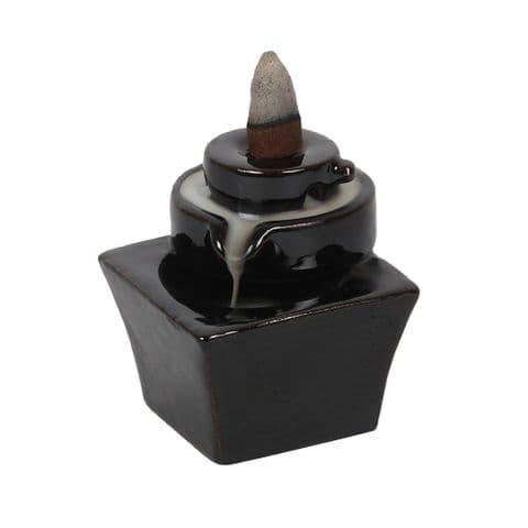 Tiered Fountain Black Ceramic Backflow Incense Cones Burner 21631