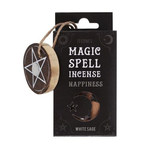 White Sage Happiness Magic Spell Incense Cones & Holder Spirit of Equinox